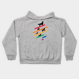 Cosmic Rainbow Dogs - Stripes and Black Silhouettes Kids Hoodie